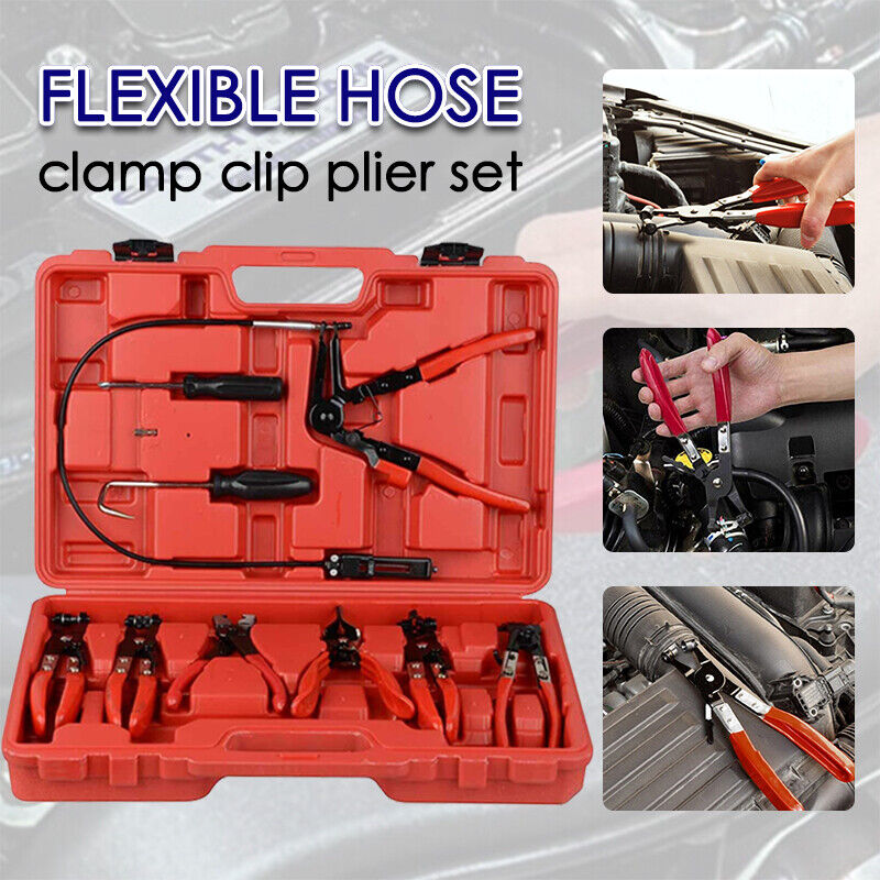 9pc Hose Clamp Clip Plier Kit Set Swivel Jaw Flat Angled BandAutomotive Tool Kit