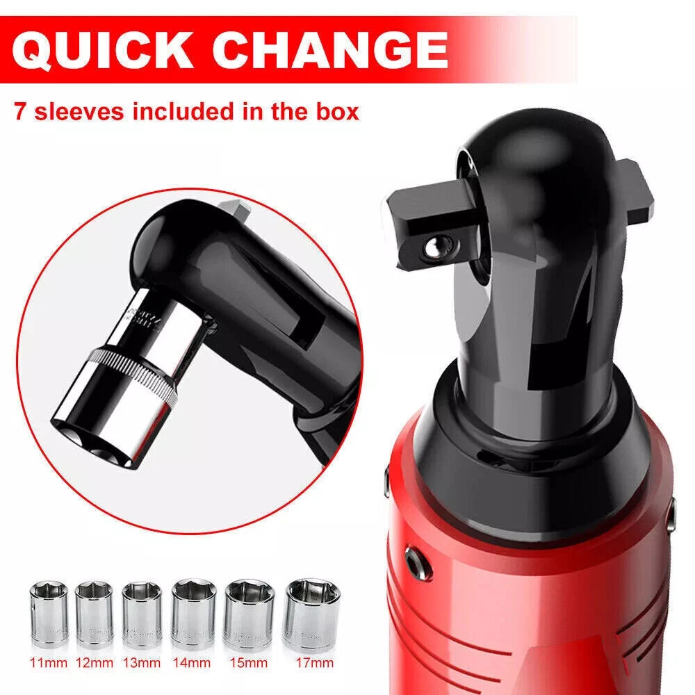 CORDLESS ELECTRIC RATCHET RIGHT ANGLE WRENCH TOOL 3/8'' 18V 90 100NM + 2 BATTERY