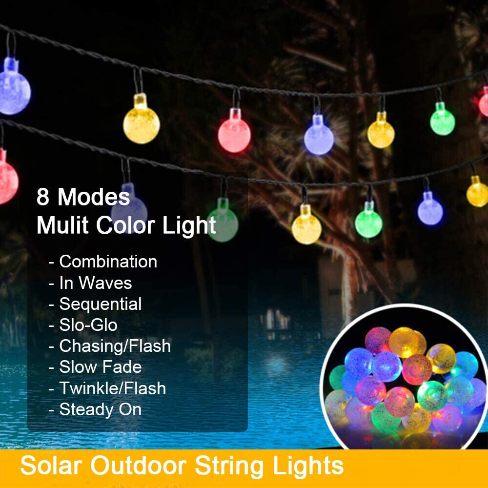 50LED Solar Globe String Fairy Light Outdoor Festoon Party Garden Tree Decor