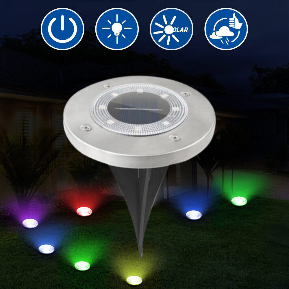 4PCS 8 LED SOLAR GROUND LIGHTS YARD GARDEN PATHWAY OUTDOOR DISK LIGHTS COLOR CHANGING