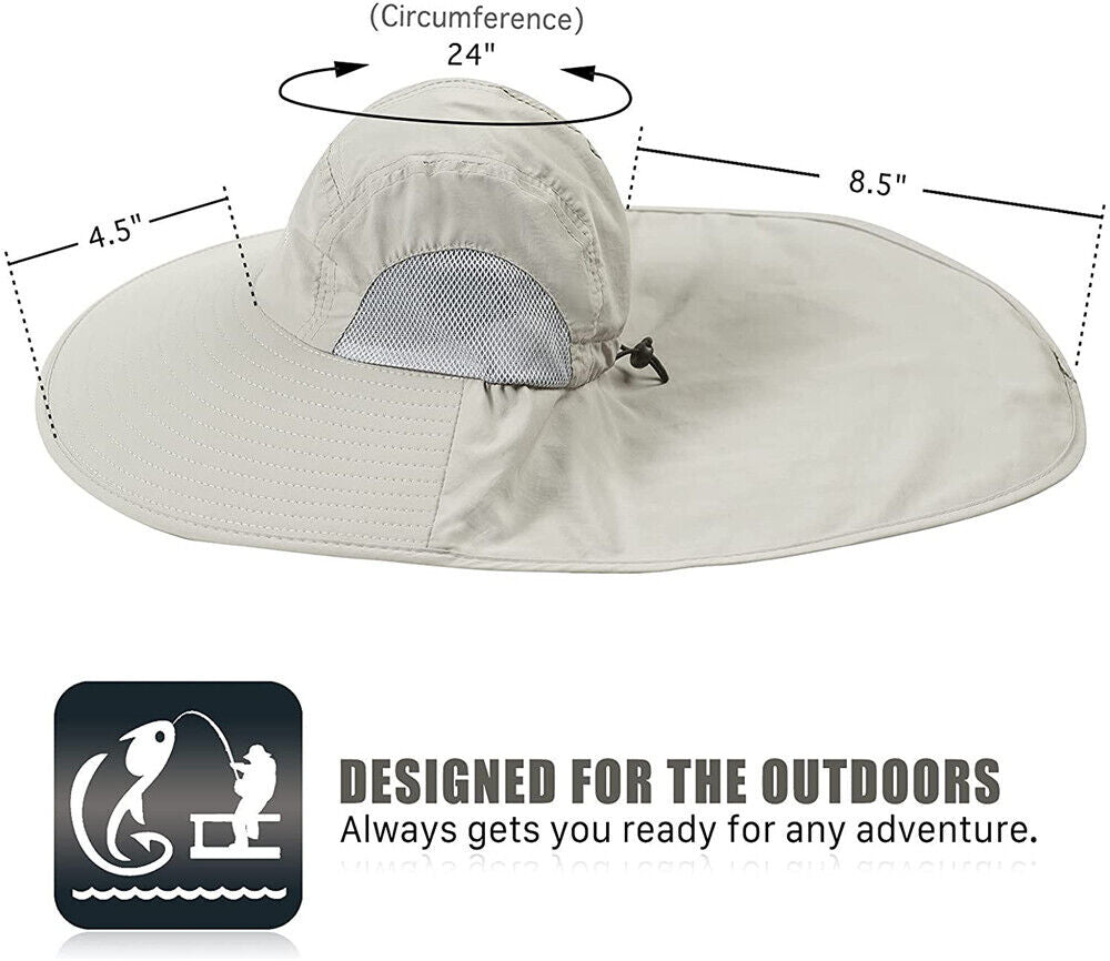 Mens Neck Flap Hat Wide Brim Unisex Hiking Fishing Sun Protection Outdoor Cap