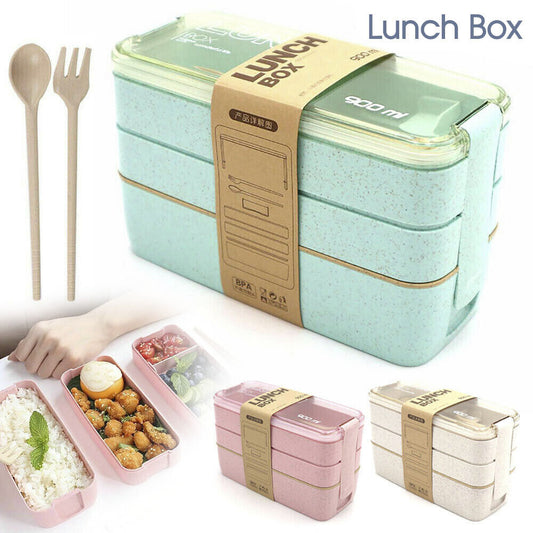 3-Layer Bento Box Students Lunch Box Eco-Friendly Leakproof 900ml Food Container