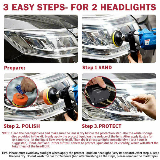 Pro Car Lens Headlight Restoration Kit Polishing Sanding Cleaner Repair Tool