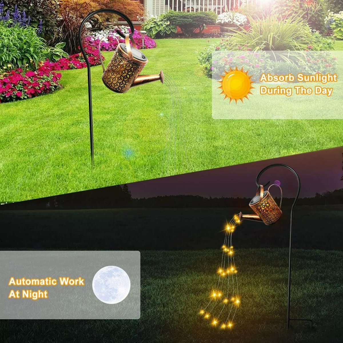 Solar LED Watering Can String Light Shower Outdoor Garden Art Tree Decor Lamp AU