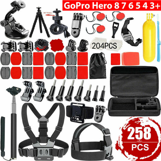 For GoPro Hero 258pcs 9 8 7 6 5 4 3 Accessories Pack Case Chest Head Floating