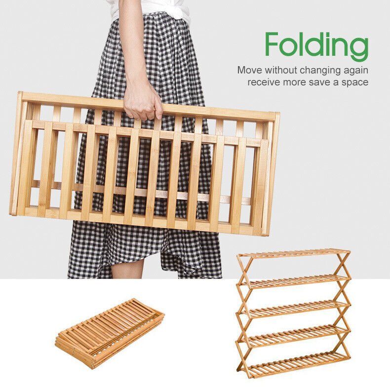 3-6 Tier Folding Shoe Rack Bamboo Wooden Shelf Stand Storage Organizer Cabinet