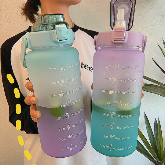 2L Sports Water Bottle Large Capacity Straw Time Motivational Fitness Jugs