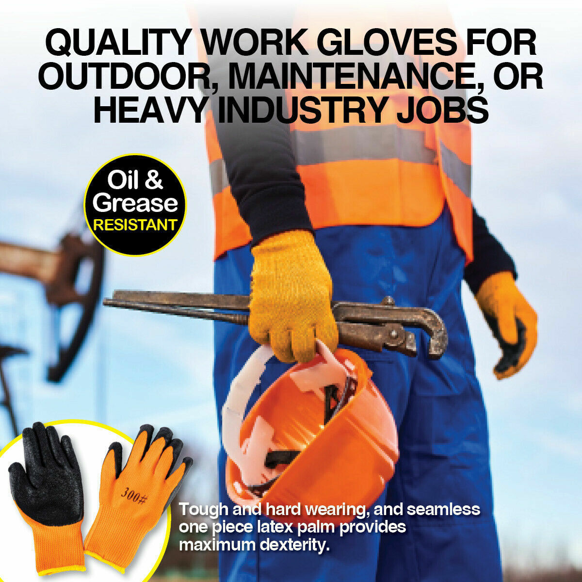 Handy Hardware Work Gloves Latex Palm Gripping Power Oil/Grease Resistant