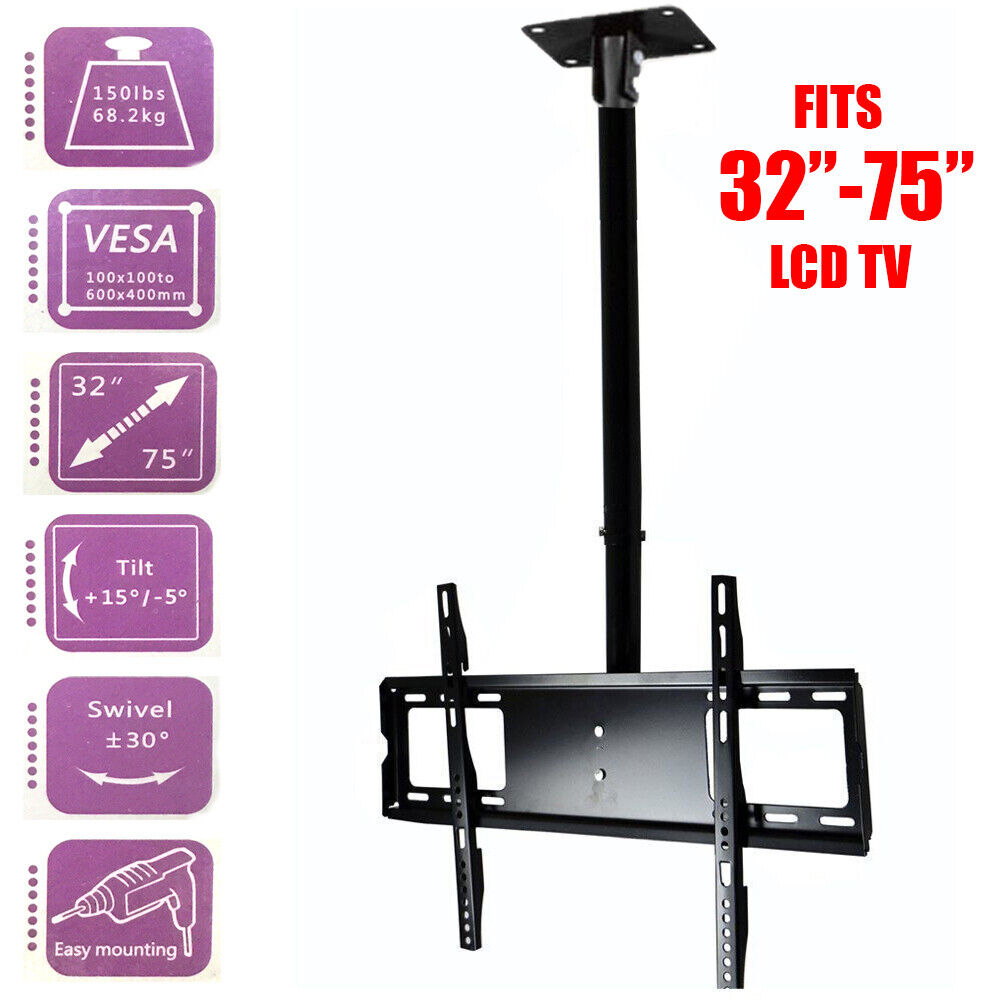 1x 32"-75" LCD LED Plasma Ceiling Roof TV Mount Adjustable Wall Bracket Tilt