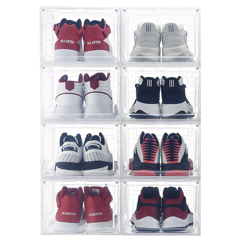 Magnetic Sneaker Drop Front Shoe Box Stackable Storage Clear Plastic Case