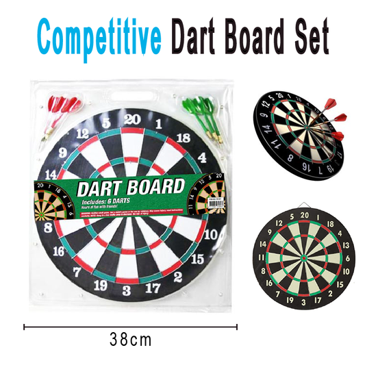Dart Board Set Wooden Dartboard + 6 Darts Green & Red Man Cave Competitive Game