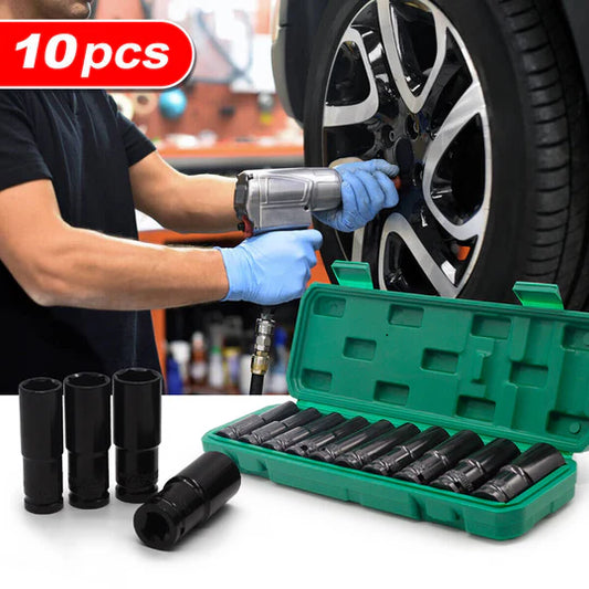 10pcs 1/2" Drive Deep Impact Socket Set CR-V Steel Metric Sockets Long 8-32MM