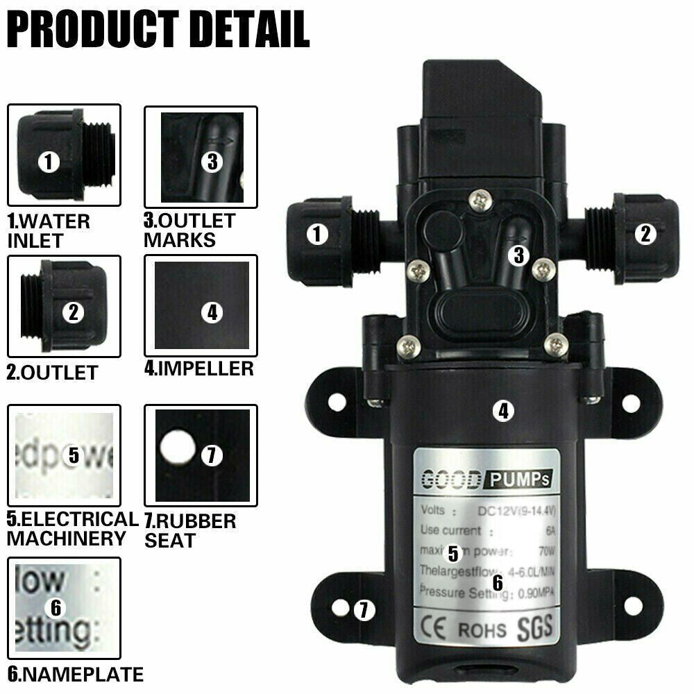 12V Water Pump 6Lpm Self-Priming Caravan Camping Boat