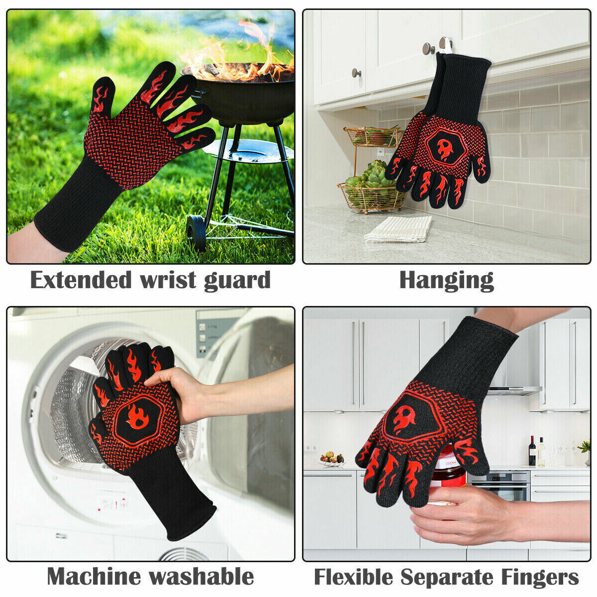 1Pair Silicone Mitt 1472°F Heat Proof Resistant Oven BBQ Gloves Kitchen Cooking