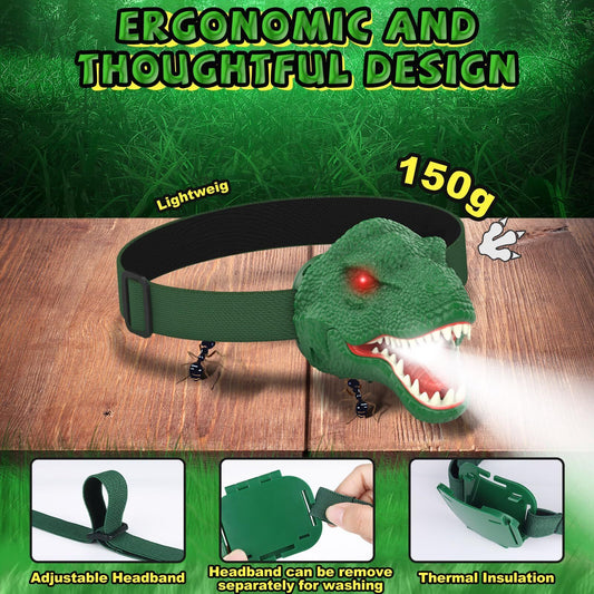 Dinosaur Headlamp for Kids with Adjustable Headband Camping Essentials