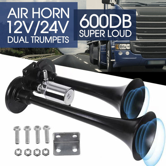 12/24V 600db Car Boat Truck Lorry Super Loud 2 Trumpet Air Horn
