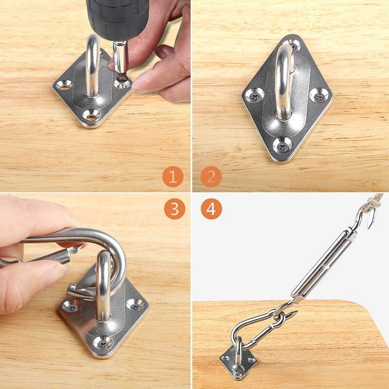 6mm 304 Stainless Steel Turnbuckle Kit – 4 Hook Open Body + Carabiners & Fixings