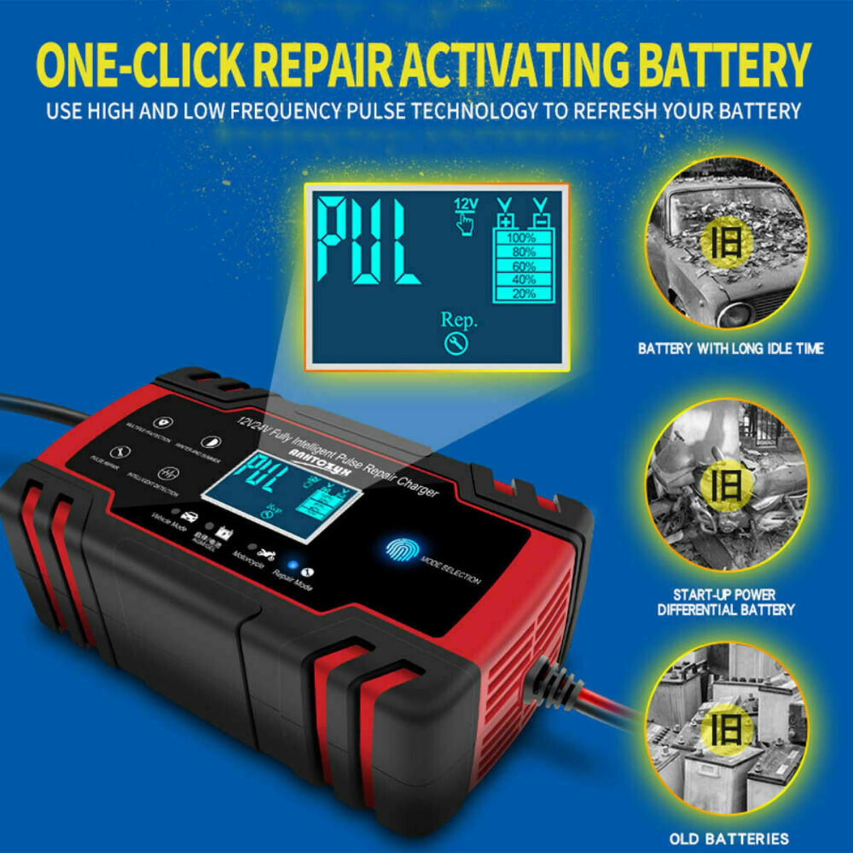 LCD 8A 12V/24V Smart Car Battery Charger Automatic Repair 4WD Boat Caravan Truck