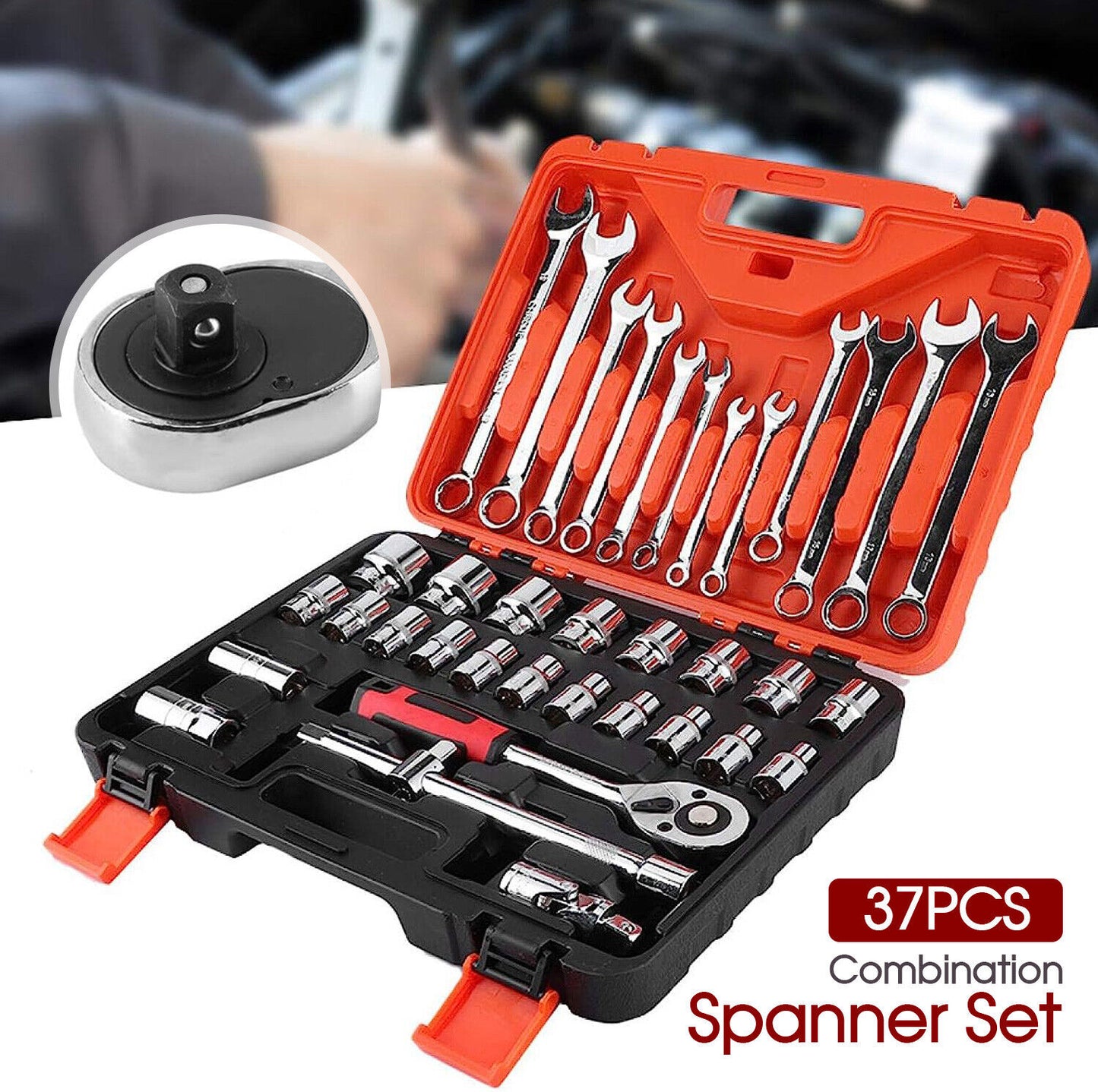 37x Combination Spanner Set Portable Impact Socket Set Socket Wrench Ratchet Set