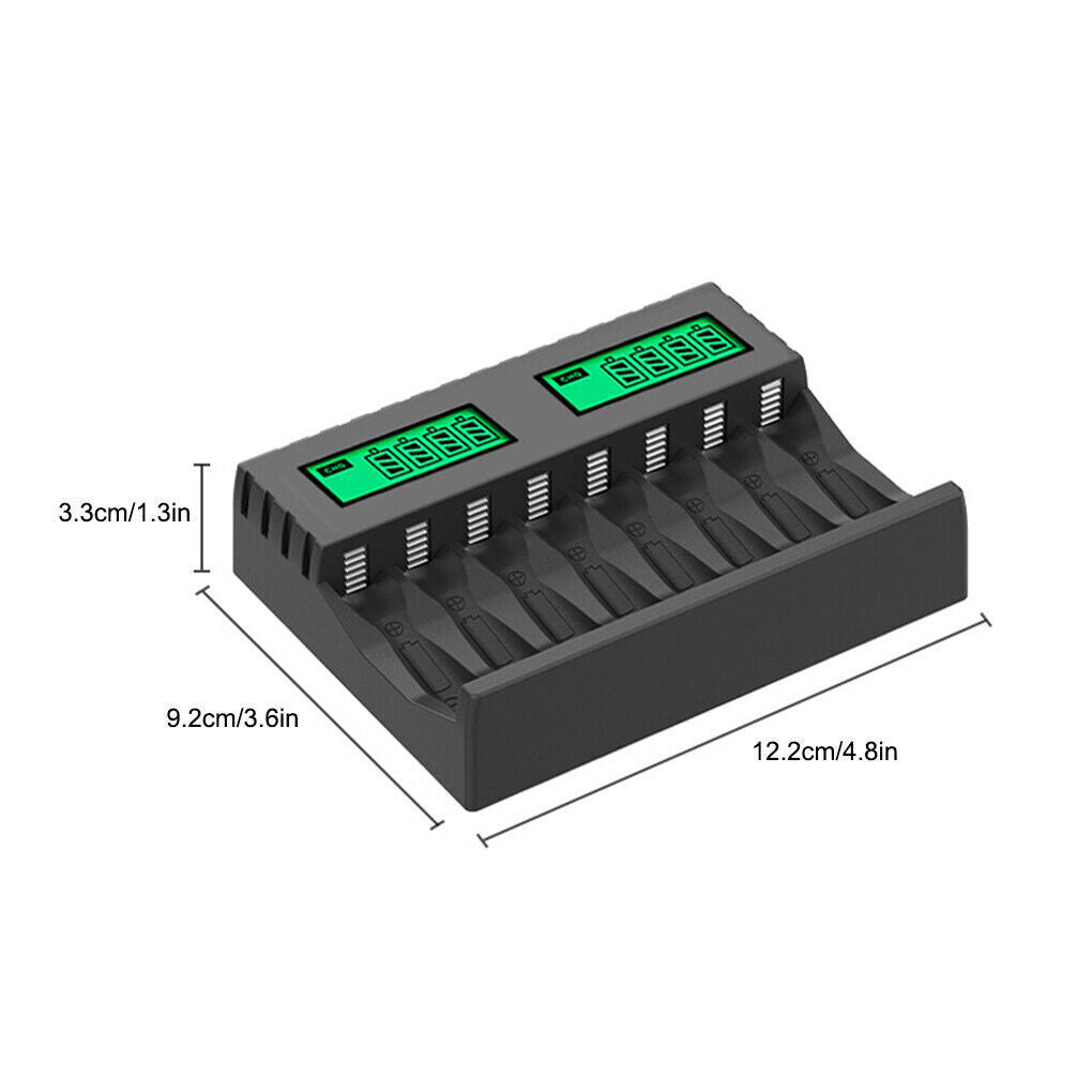 8 Slot Smart Battery Charger for AA/AAA Rechargeable Batteries LCD Display