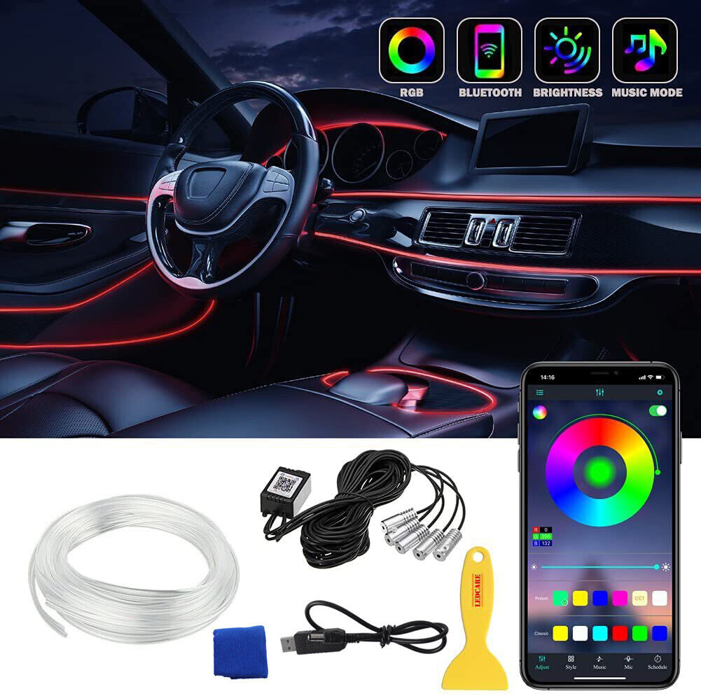 RGB LED Car Interior Fiber Optic Neon Wire Strip USB Atmosphere Light APP /Music