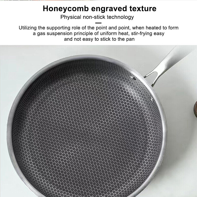 3-Piece Stainless Steel Kitchen Honeycomb Coated Nonstick Skillet Frying Pan