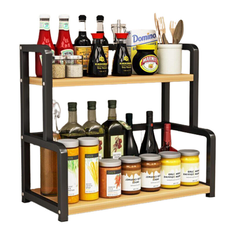 2 Tier Kitchen Spice Rack Storage Organizer Seasoning Stand Shelf Countertop