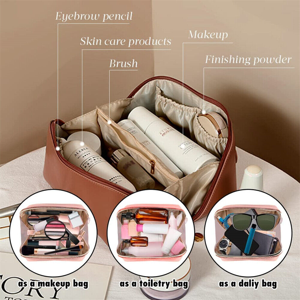 Cosmetic Divider Bag PU Makeup case Storage Portable Travel Pouch Large Capacity