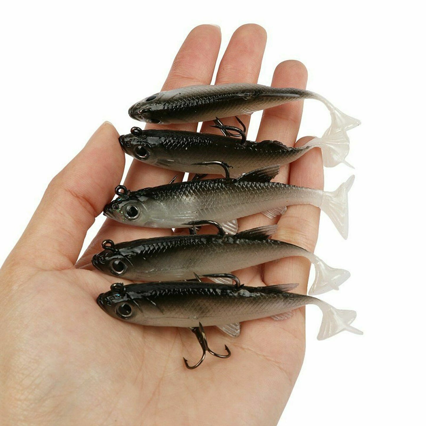 5x Soft Plastic Vibe Lures Poddy Mullet Flathead Jig Heads Barra Cod Fishing