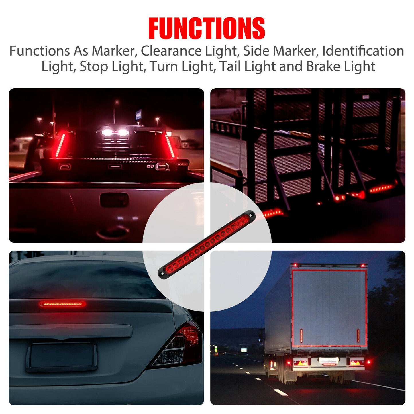 15 LED Tail Lights Set UTE STOP Brake Indicator Reverse Slim Strip Trailer Light