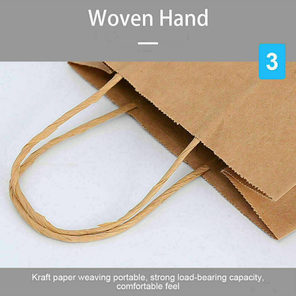 50 x Bulk Kraft Paper Bags Gift Shopping Carry Craft Brown Bag w/ Handles Size M