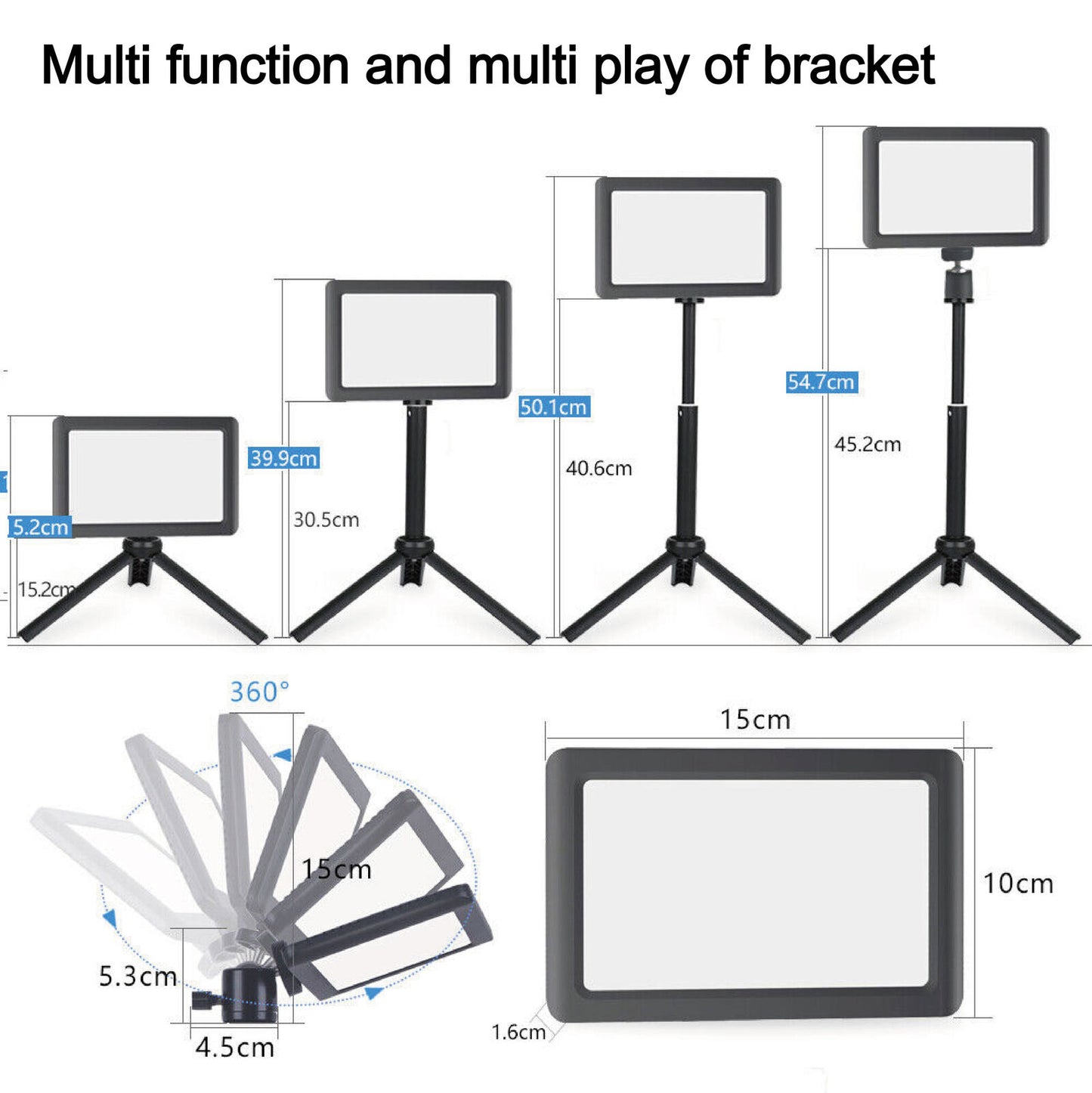 Dimmable Camera LED Video Light Panel Lamp + Bracket Tripod for Photo Lighting