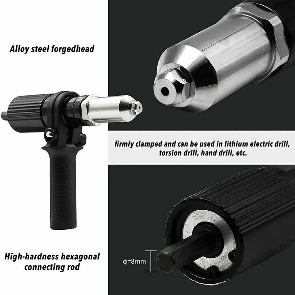 Electric Rivet Pop Gun Adaptor Cordless Drill Nut Riveting Riveter Insert Tool