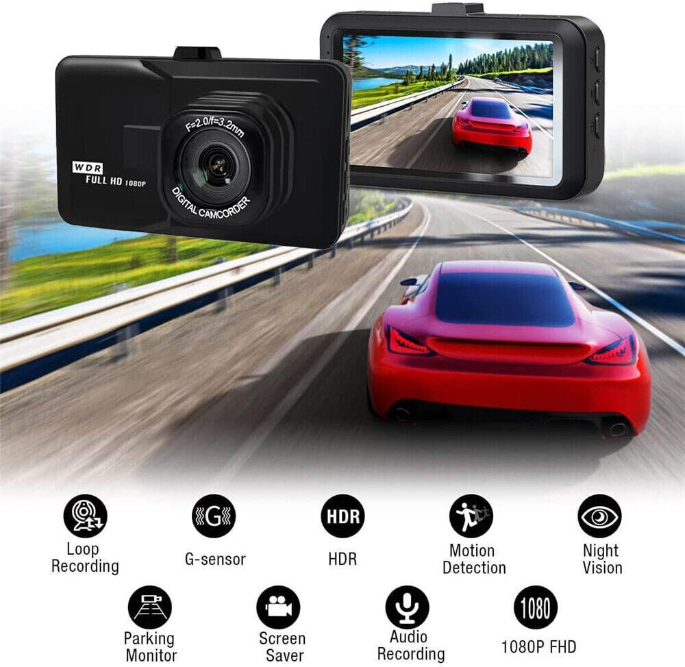 HD 1080P Car DVR 3" Lens Dash Cam Video Recorder Camera G-sensor Night Vision