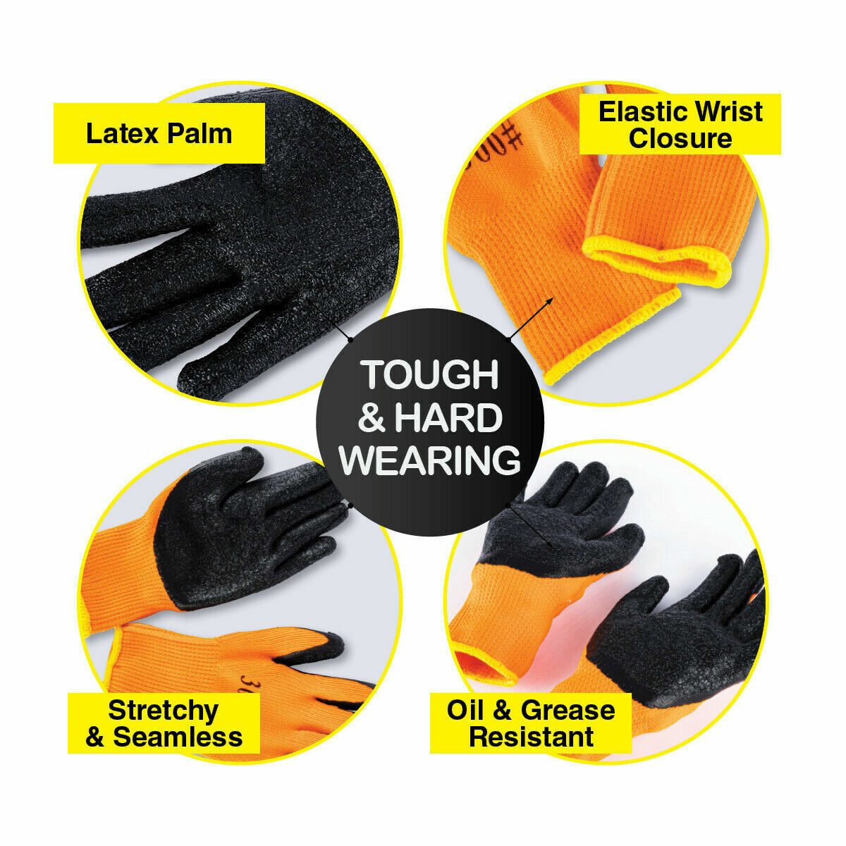 Handy Hardware Work Gloves Latex Palm Gripping Power Oil/Grease Resistant