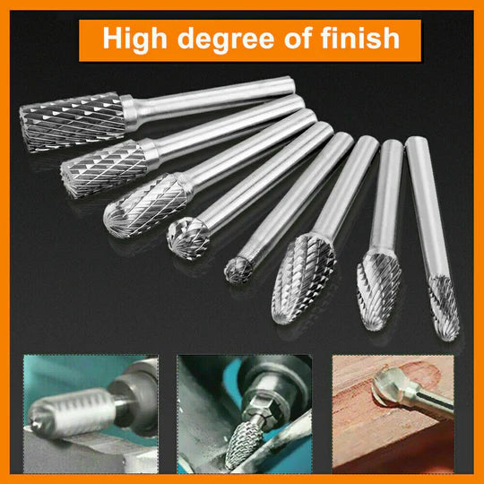 8PCS 1/4" 6MM SHANK TUNGSTEN CARBIDE ROTARY BURR BUR DIE GRINDER CARVING BITS