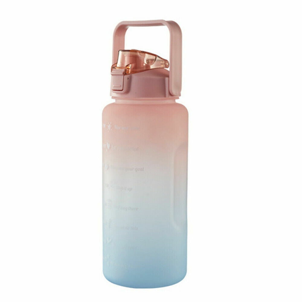 2L Sports Water Bottle Large Capacity Straw Time Motivational Fitn
