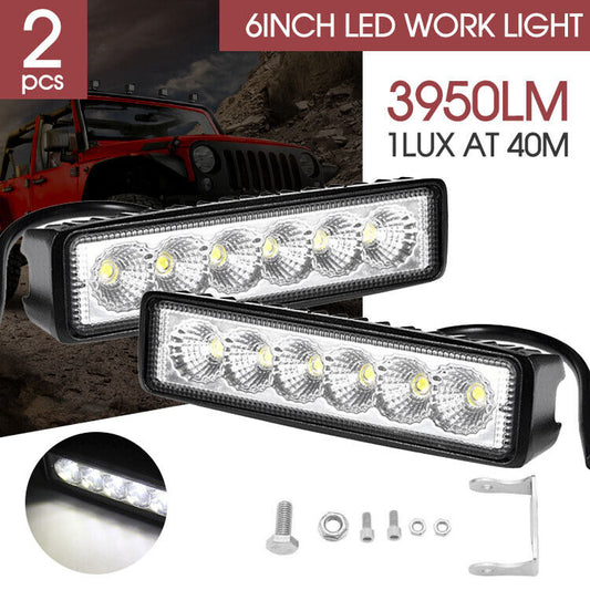 Pair 6Inch Led Work Light Bar Flood Reverse Fog Lights 4WD