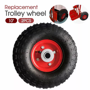 2 x 10" Hand Trolley Wheel Pneumatic air 3.50-4 Heavy Duty double hub 16mm