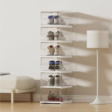 6 Tiers Shoe Box Storage Case Clear Boxes Foldable Stackable Transparent Organizer