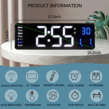 LED Large Big Jumbo Wall Desk Clock Digital Display With Calendar Temperature