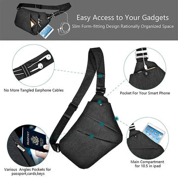 Mens Sling Chest Shoulder Bag Anti Theft Pocket Portable Waterproof Travel Pack