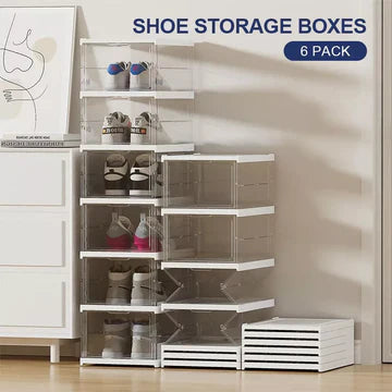 6 Tiers Shoe Box Storage Case Clear Boxes Foldable Stackable Transparent Organizer