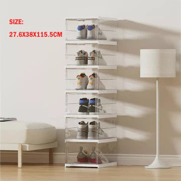 6 Tiers Shoe Box Storage Case Clear Boxes Foldable Stackable Transparent Organizer