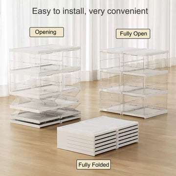 6 Tiers Shoe Box Storage Case Clear Boxes Foldable Stackable Transparent Organizer