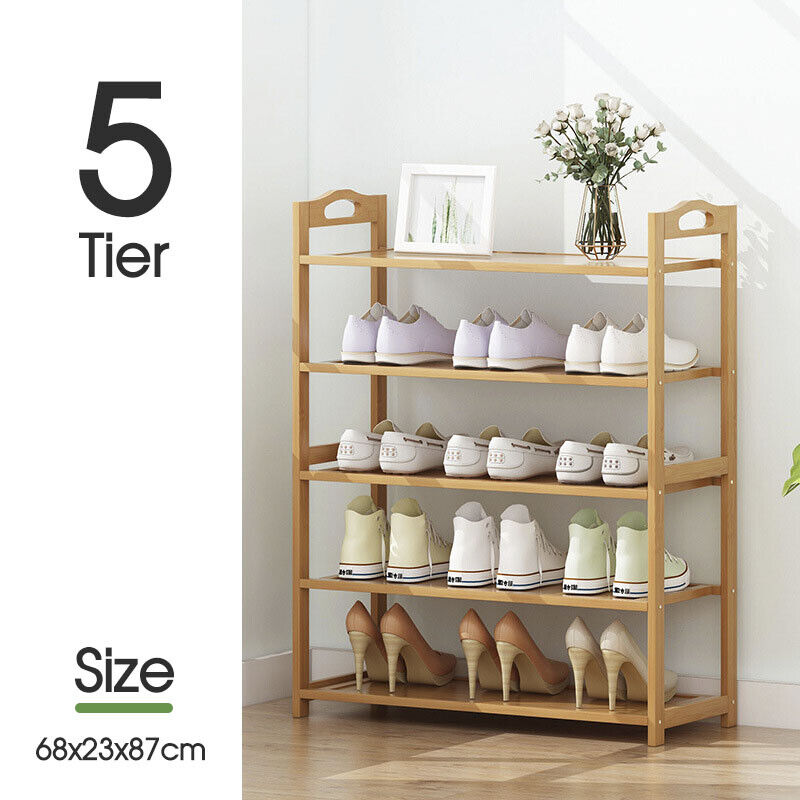 3-6 Tiers Layers Bamboo Shoe Rack Storage Organizer Wooden Shelf Stand Shelves