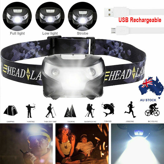 Waterproof Head Torch Rechargeable LED Headlamp Flashlight USB Camping Fish CREE