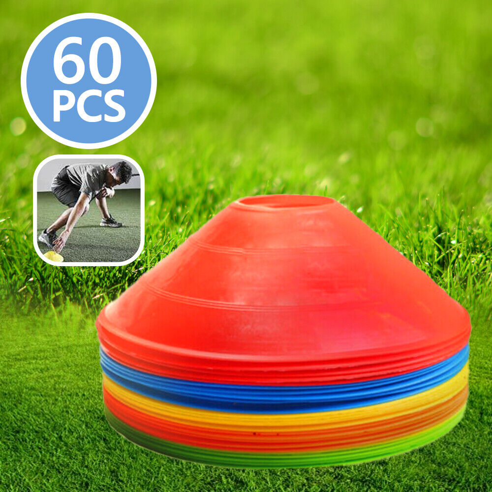 60 Pack Sports Training Discs Markers Cones Soccer Rugby Fitness Exercise