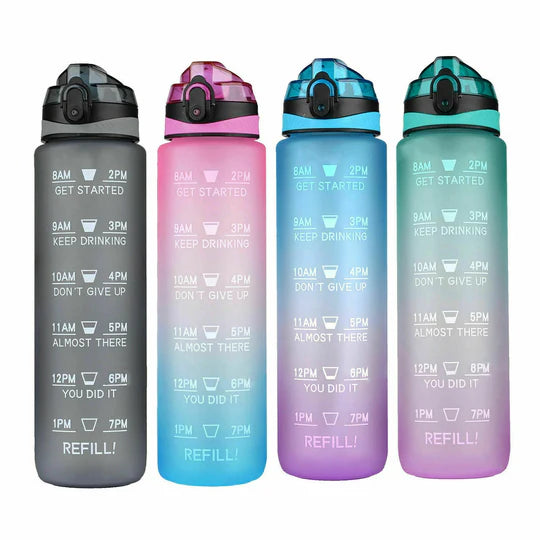 1L Water Bottle Motivational Drink Flask With Time Markings BPA Free Sport Gym