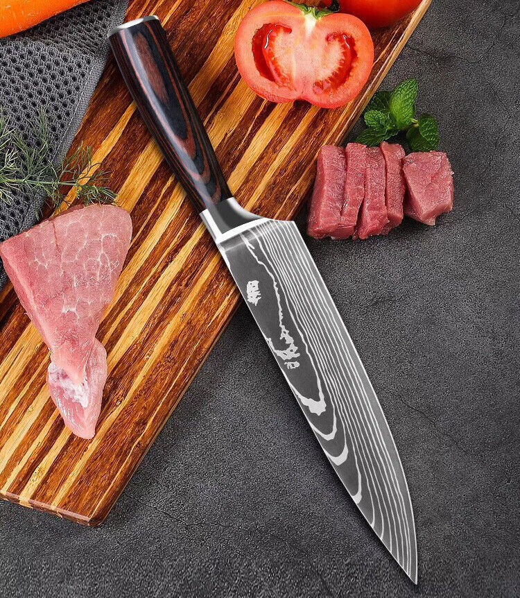 8 PCS Kitchen Knives Set Stainless Steel Japanese Damascus Pattern Chef Knife